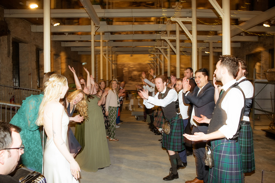Guests dance beneath the beams at Verdant Works